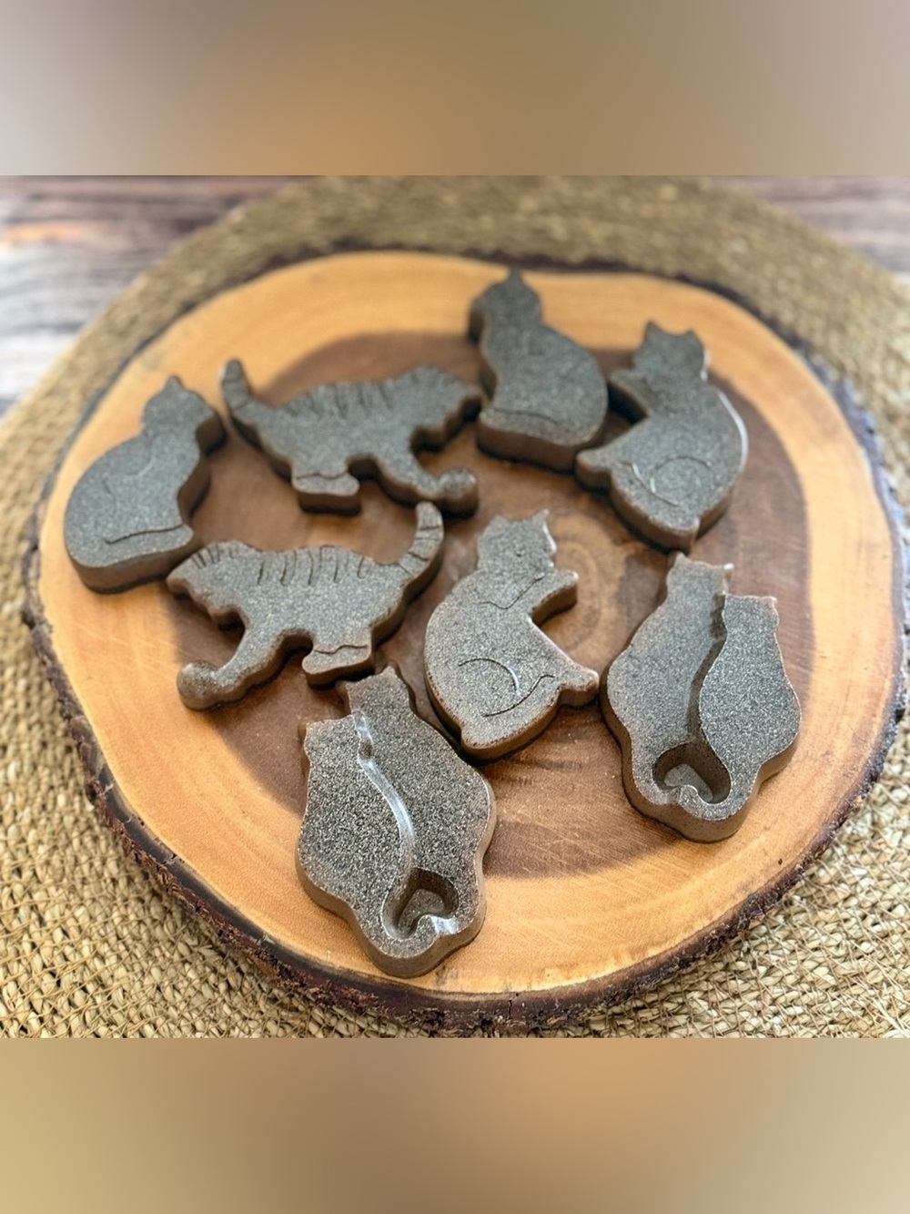 Hand Crafted Cat Shaped Soaps - Pumpkin Spice With Coffee Grounds - Set of 8